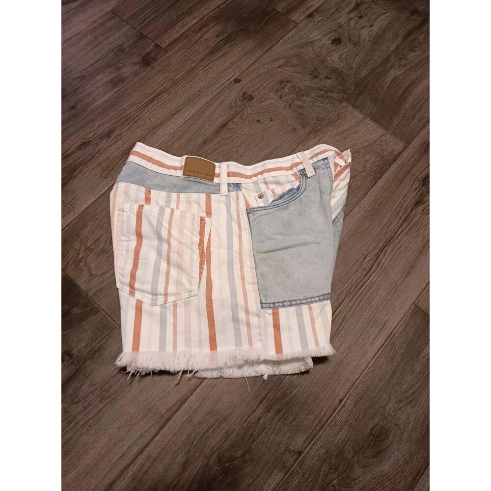 American Eagle Mom Shorts Rose White Blue Striped Jeans Shirts Sz 6